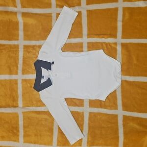 JANIE and JACK 12-18 Months White w/Blue Collar L/Sleeve Hedgehog Bodysuit Used
